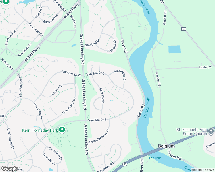 map of restaurants, bars, coffee shops, grocery stores, and more near 3413 Van Wie Drive East in Baldwinsville