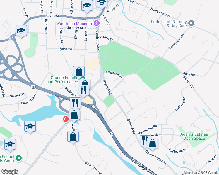 map of restaurants, bars, coffee shops, grocery stores, and more near 20 Stark Avenue in Dover