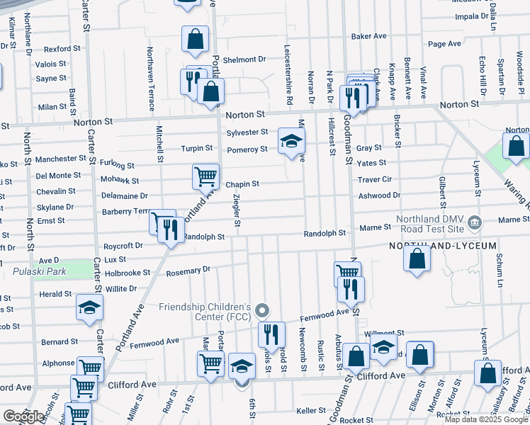 map of restaurants, bars, coffee shops, grocery stores, and more near 133 Grafton Street in Rochester