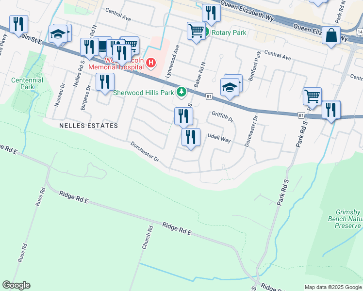 map of restaurants, bars, coffee shops, grocery stores, and more near 18 Tunbridge Crescent in Grimsby