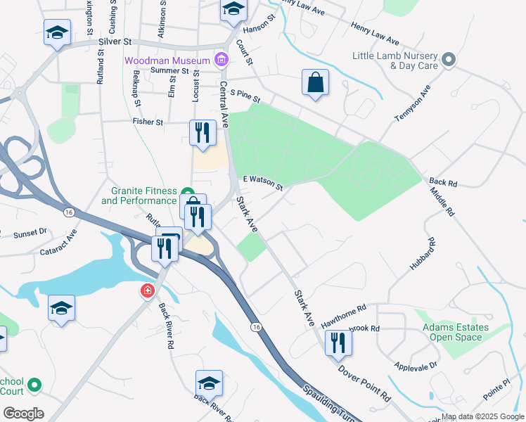 map of restaurants, bars, coffee shops, grocery stores, and more near 6 Lancaster Street in Dover