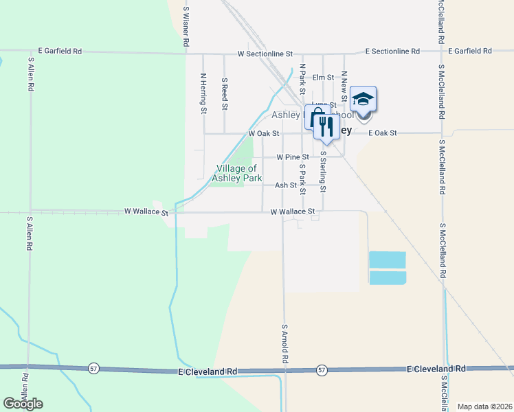 map of restaurants, bars, coffee shops, grocery stores, and more near 424 West Wallace Street in Ashley