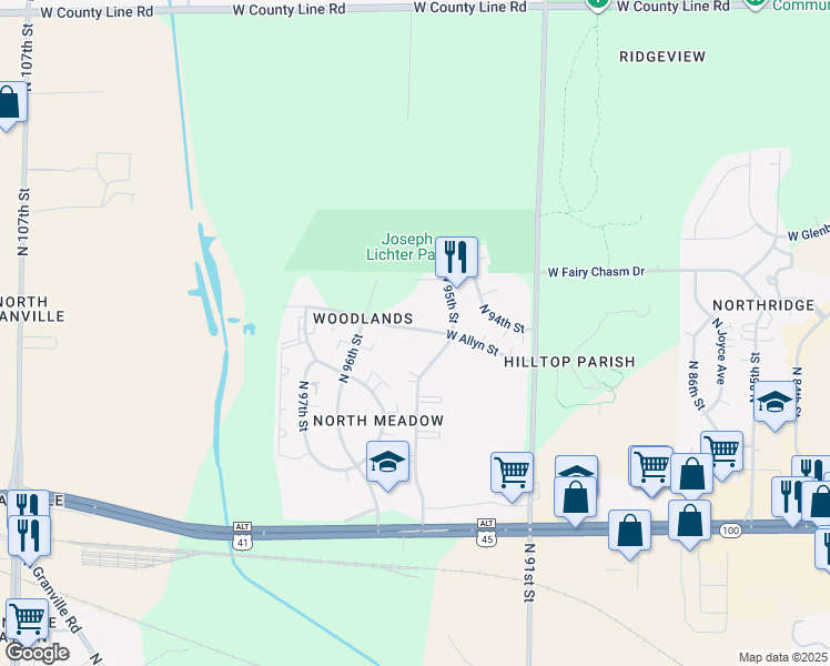 map of restaurants, bars, coffee shops, grocery stores, and more near 8841 North Swan Road in Milwaukee