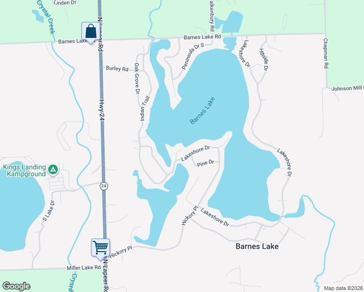 map of restaurants, bars, coffee shops, grocery stores, and more near 557 Beach Place in Columbiaville