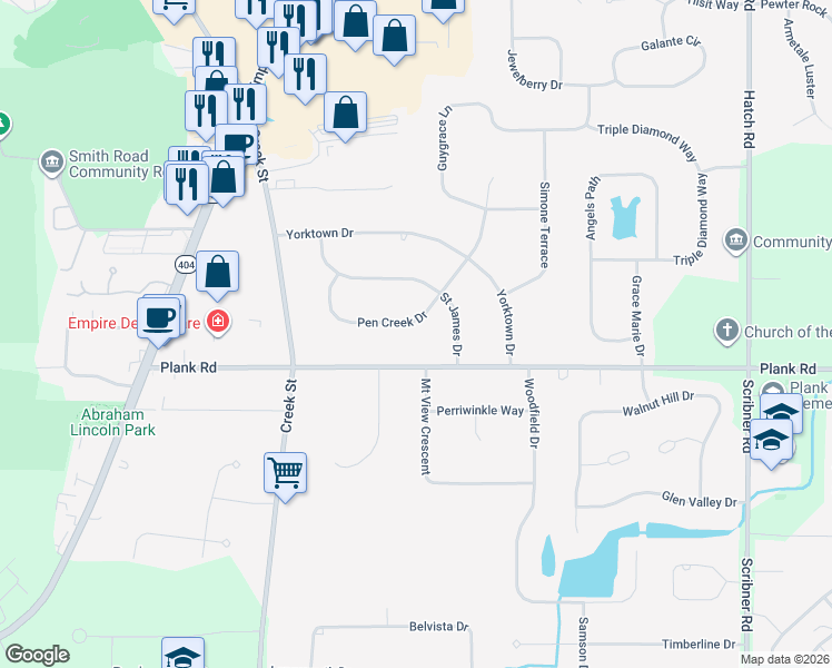 map of restaurants, bars, coffee shops, grocery stores, and more near 120 Pen Creek Dr in Webster