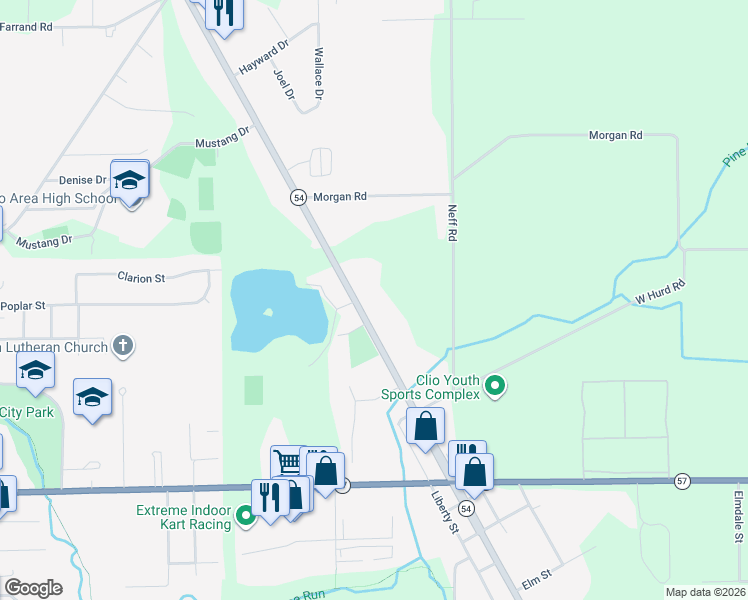 map of restaurants, bars, coffee shops, grocery stores, and more near 12250 North Saginaw Road in Clio