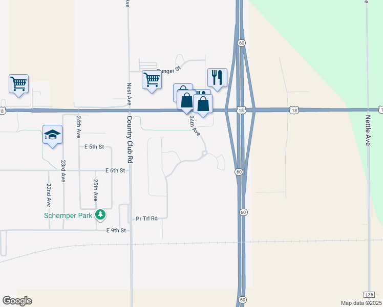 map of restaurants, bars, coffee shops, grocery stores, and more near 01 North Runger Avenue in Sheldon
