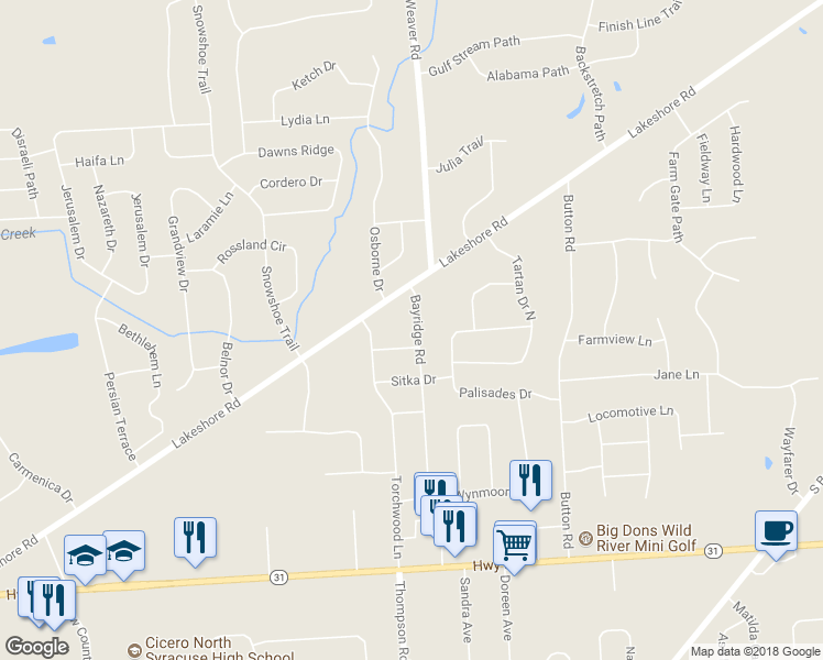 map of restaurants, bars, coffee shops, grocery stores, and more near 8509 Bayridge Rd in Cicero
