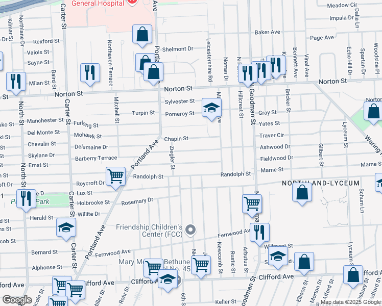 map of restaurants, bars, coffee shops, grocery stores, and more near 133 Grafton Street in Rochester