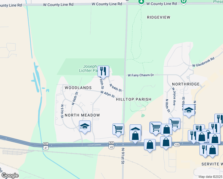 map of restaurants, bars, coffee shops, grocery stores, and more near 9227-9229 West Joleno Lane in Milwaukee