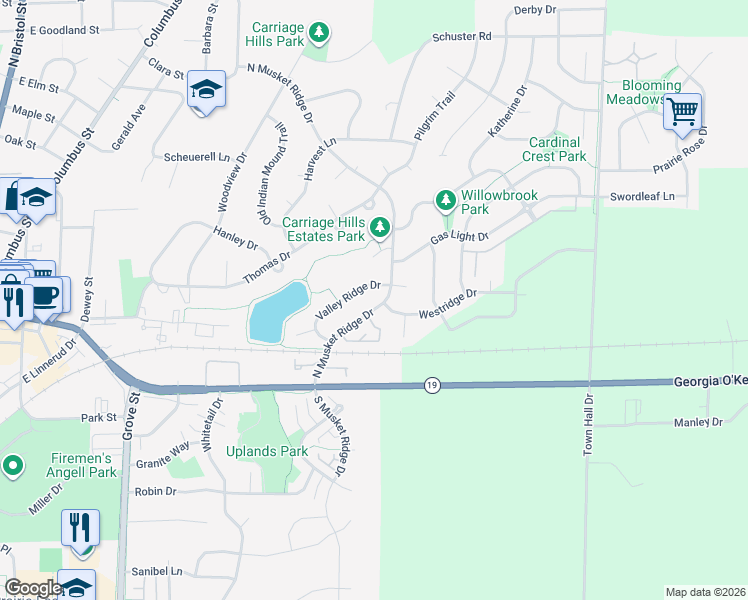 map of restaurants, bars, coffee shops, grocery stores, and more near 288 N Musket Ridge Dr in Sun Prairie