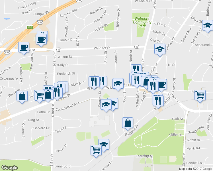 map of restaurants, bars, coffee shops, grocery stores, and more near 326 W Main St in Sun Prairie