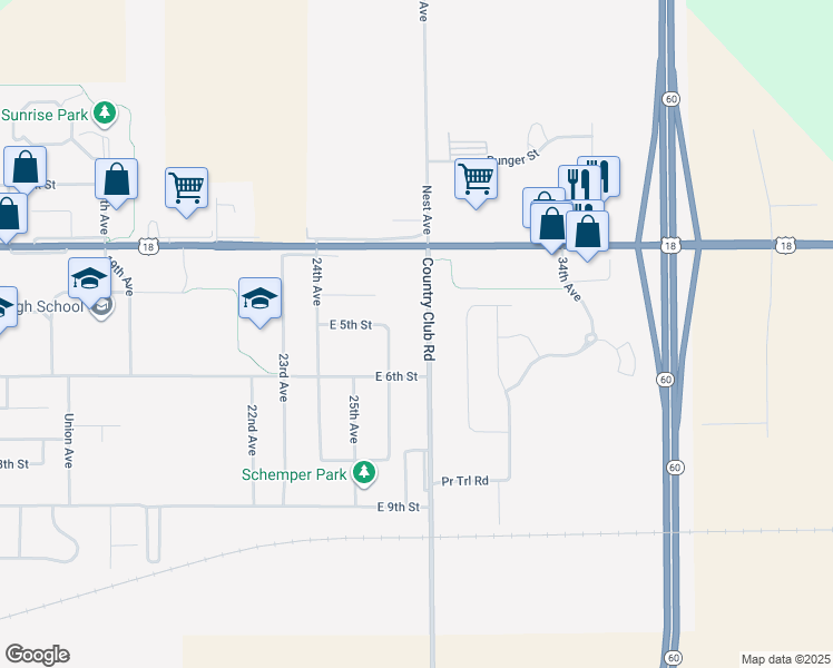 map of restaurants, bars, coffee shops, grocery stores, and more near 520 Country Club Road in Sheldon