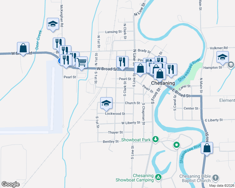 map of restaurants, bars, coffee shops, grocery stores, and more near 319 South Wood Street in Chesaning