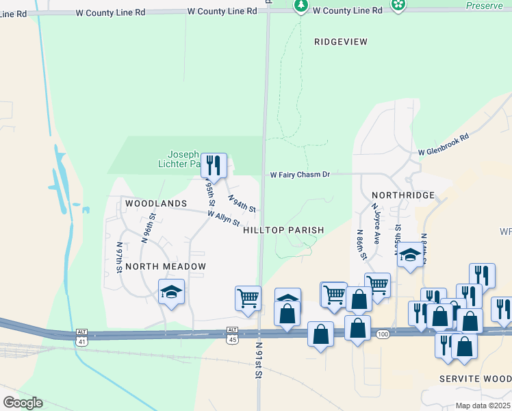 map of restaurants, bars, coffee shops, grocery stores, and more near 9108 West Joleno Lane in Milwaukee