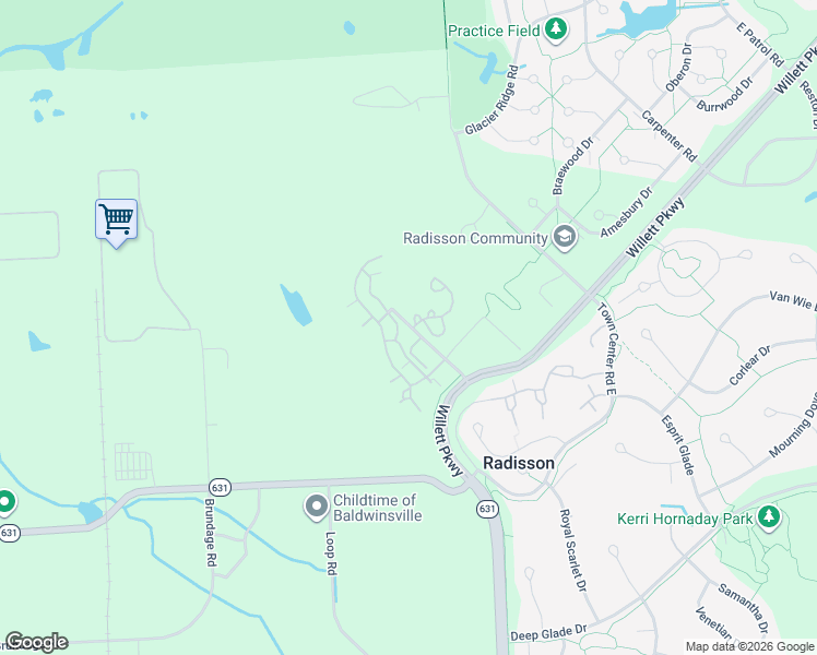 map of restaurants, bars, coffee shops, grocery stores, and more near 1300 Bilyeu Lane in Baldwinsville