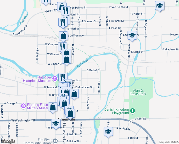 map of restaurants, bars, coffee shops, grocery stores, and more near 413 East Market Street in Greenville