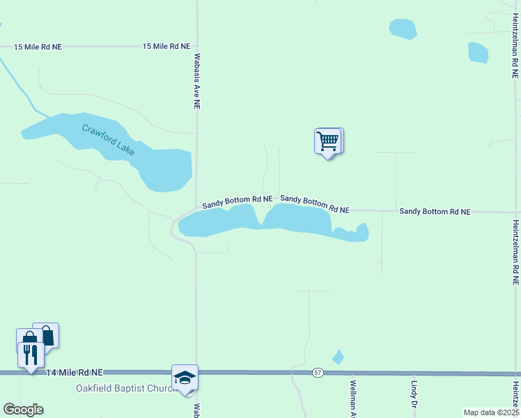 map of restaurants, bars, coffee shops, grocery stores, and more near 11350 Sandy Bottom Road Northeast in Rockford