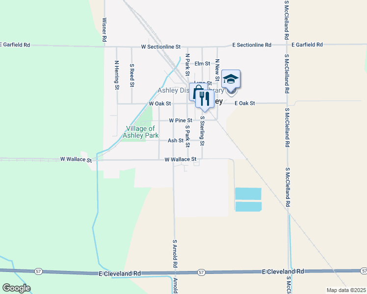 map of restaurants, bars, coffee shops, grocery stores, and more near 306 South Park Street in Ashley