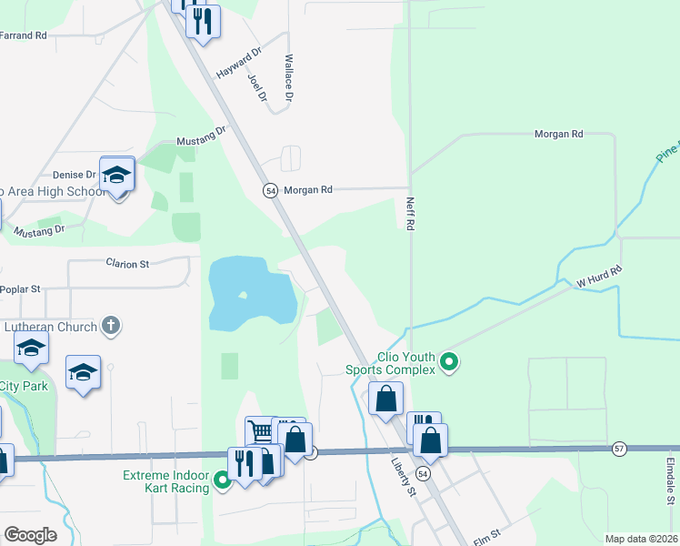 map of restaurants, bars, coffee shops, grocery stores, and more near 12250 North Saginaw Road in Clio