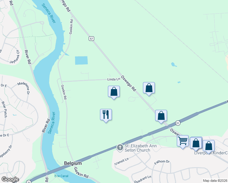 map of restaurants, bars, coffee shops, grocery stores, and more near 8545 Oswego Road in Baldwinsville