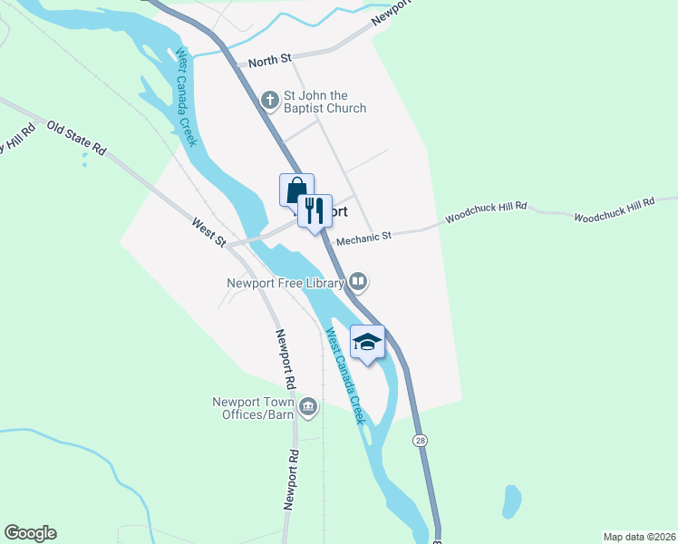 map of restaurants, bars, coffee shops, grocery stores, and more near 7408 New York 28 in Newport