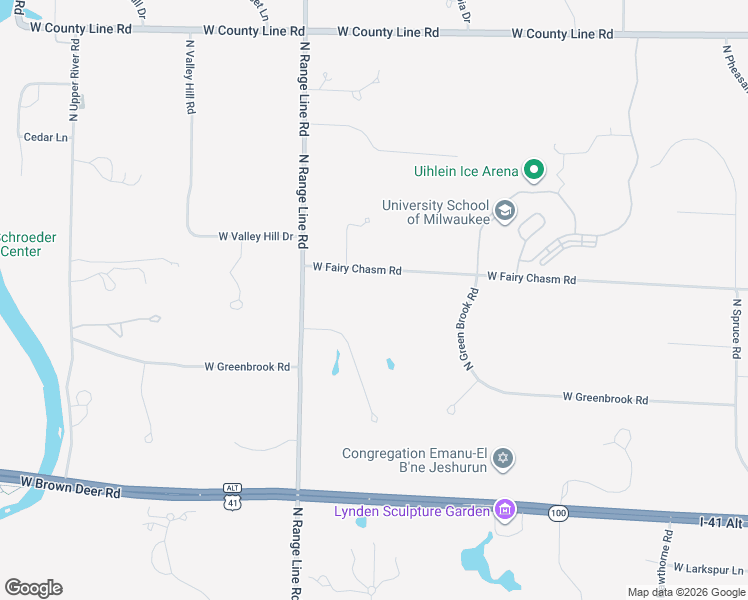 map of restaurants, bars, coffee shops, grocery stores, and more near 2485 West Fairy Chasm Road in River Hills