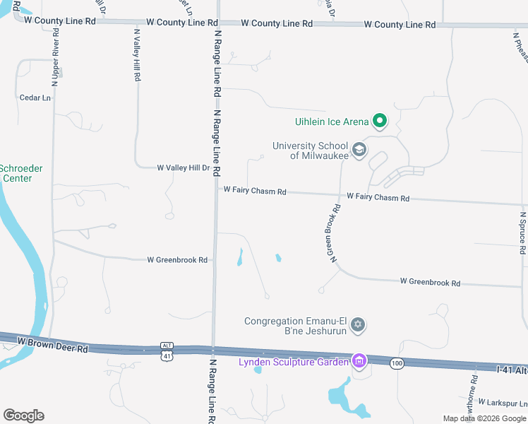 map of restaurants, bars, coffee shops, grocery stores, and more near 2485 West Fairy Chasm Road in River Hills
