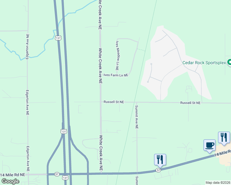 map of restaurants, bars, coffee shops, grocery stores, and more near 12020 White Creek Avenue Northeast in Cedar Springs