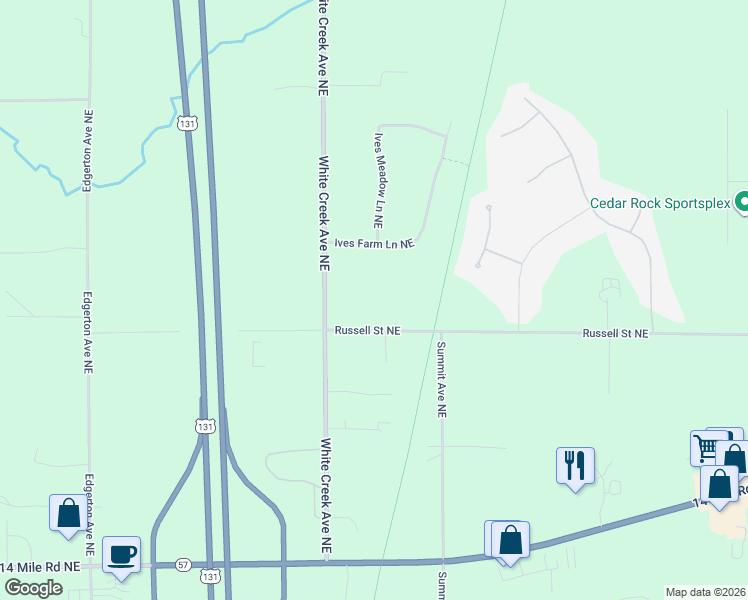 map of restaurants, bars, coffee shops, grocery stores, and more near 12020 White Creek Ave NE in Cedar Springs
