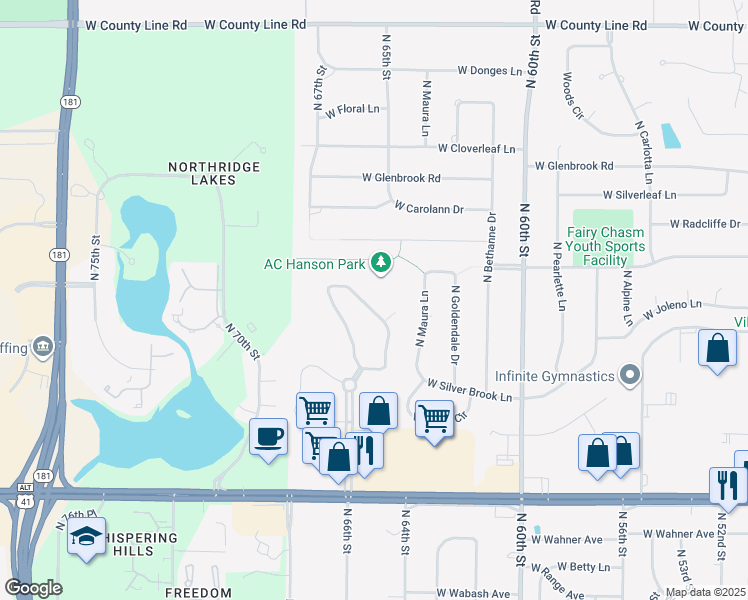 map of restaurants, bars, coffee shops, grocery stores, and more near 9144 North Brandybrook Trail in Brown Deer