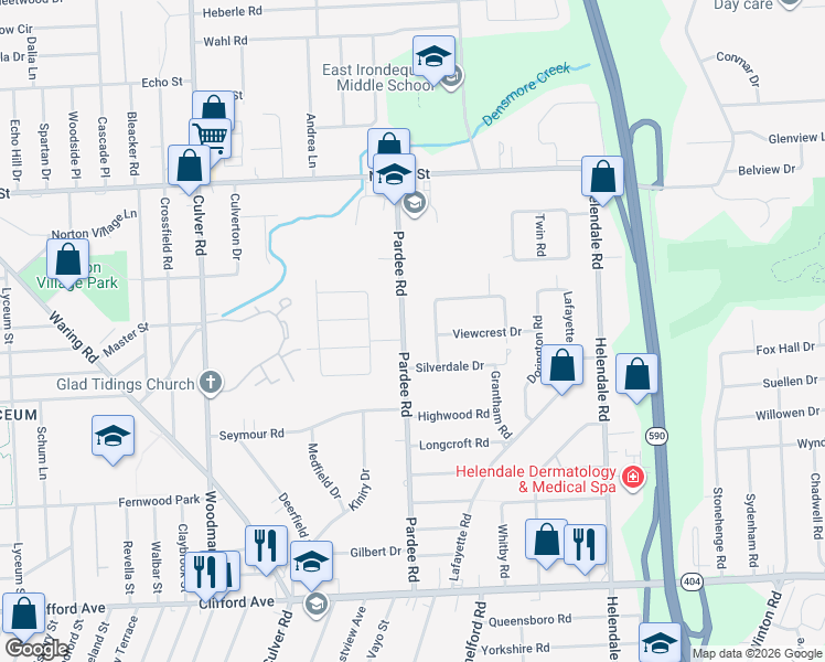 map of restaurants, bars, coffee shops, grocery stores, and more near 336 Pardee Road in Rochester