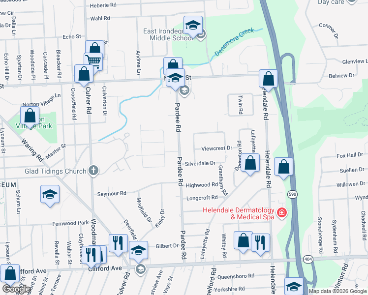 map of restaurants, bars, coffee shops, grocery stores, and more near 336 Pardee Road in Rochester