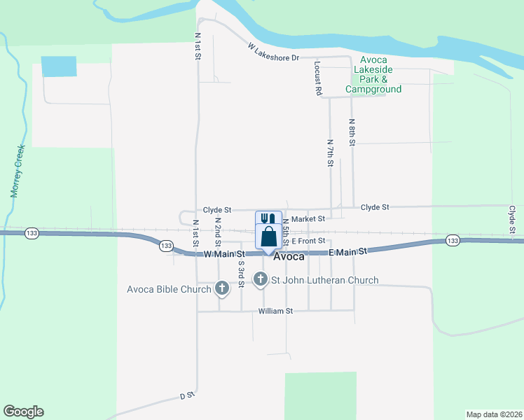 map of restaurants, bars, coffee shops, grocery stores, and more near 403 Market Street in Avoca