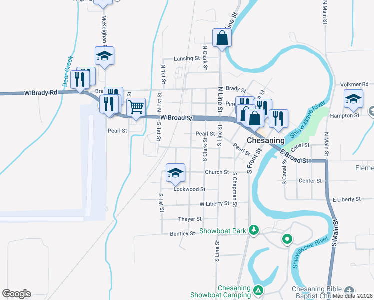 map of restaurants, bars, coffee shops, grocery stores, and more near 319 South Wood Street in Chesaning