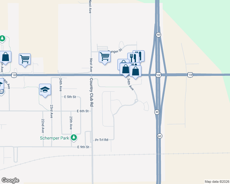 map of restaurants, bars, coffee shops, grocery stores, and more near 3000 Park Street in Sheldon
