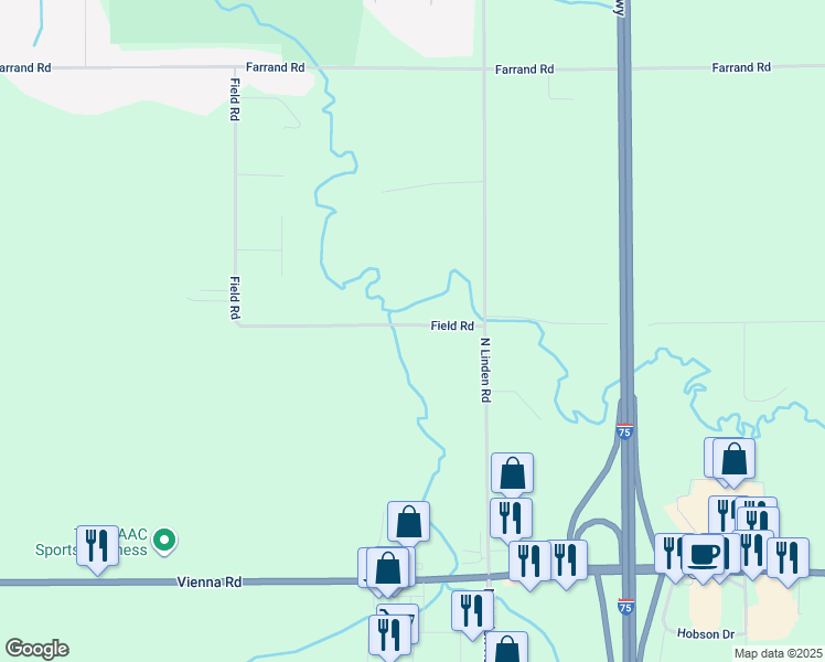map of restaurants, bars, coffee shops, grocery stores, and more near 5074 Field Road in Clio