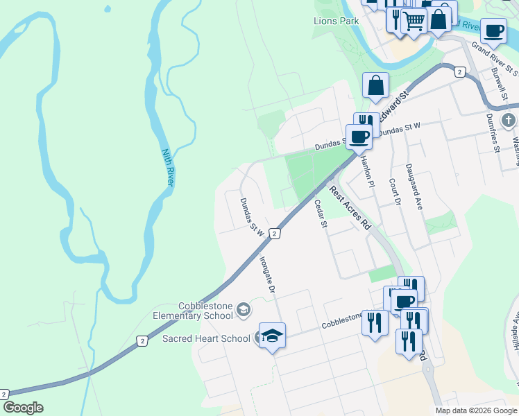 map of restaurants, bars, coffee shops, grocery stores, and more near 19 Zavarella Court in Brant