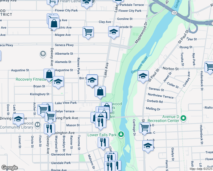 map of restaurants, bars, coffee shops, grocery stores, and more near in Rochester
