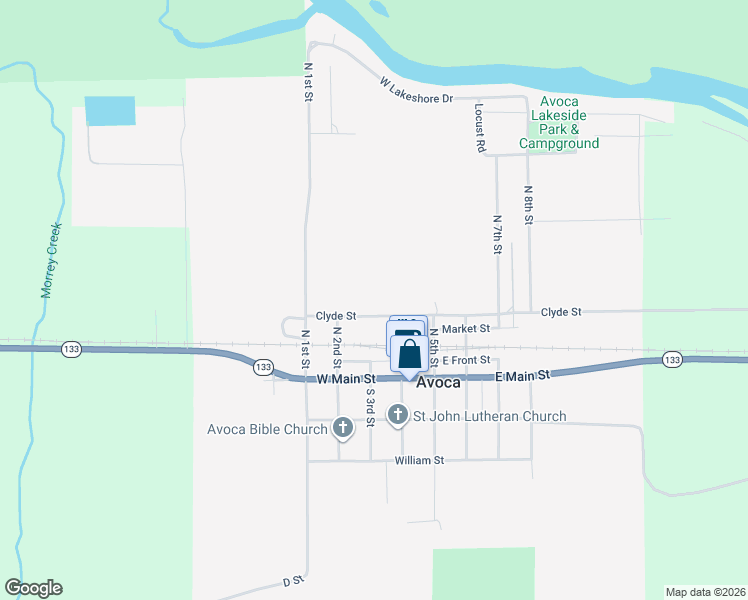 map of restaurants, bars, coffee shops, grocery stores, and more near 302 Clyde Street in Avoca