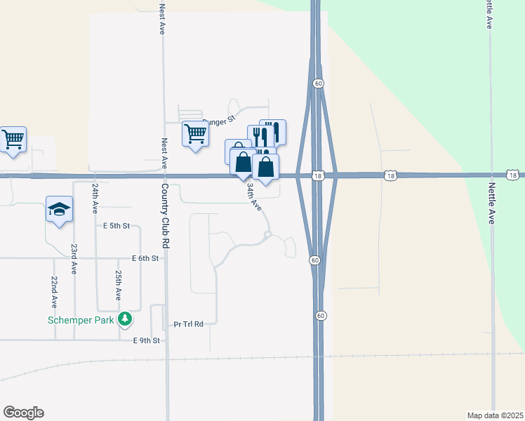 map of restaurants, bars, coffee shops, grocery stores, and more near 01 North Runger Avenue in Sheldon