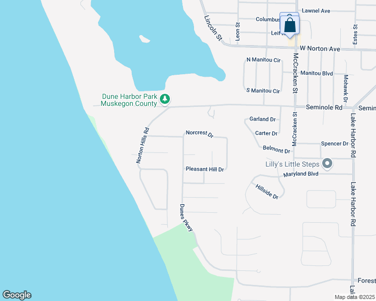 map of restaurants, bars, coffee shops, grocery stores, and more near 3720 Dunes Parkway in Norton Shores