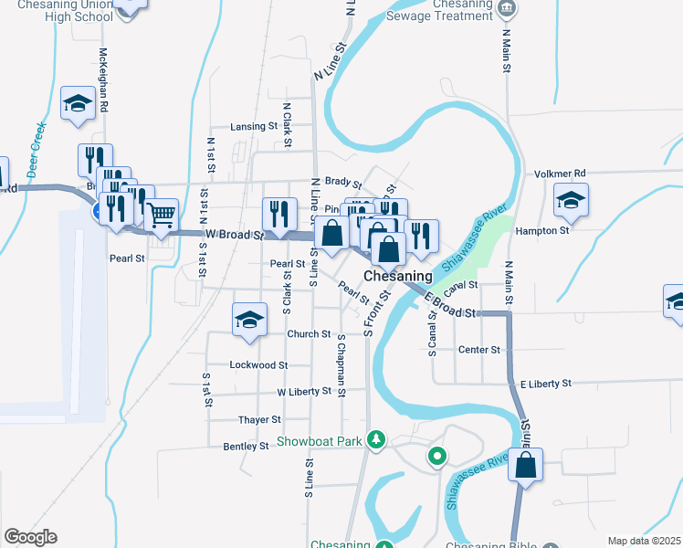 map of restaurants, bars, coffee shops, grocery stores, and more near 110 South Chapman Street in Chesaning