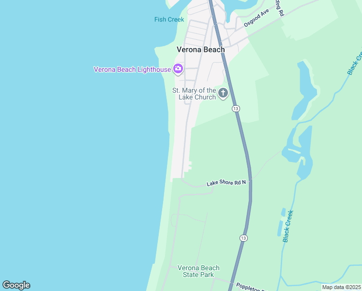 map of restaurants, bars, coffee shops, grocery stores, and more near 6669 Lake Shore Road North in Verona Beach
