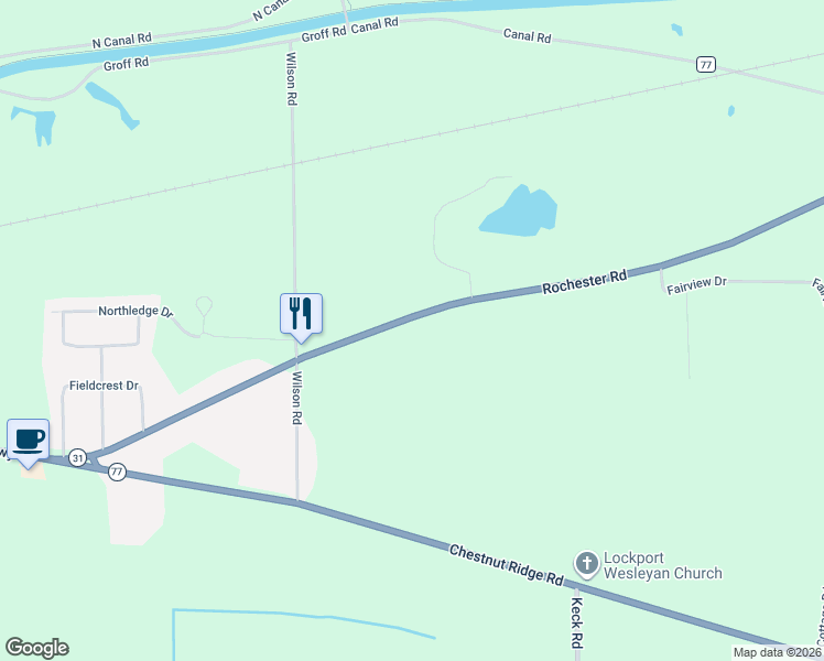 map of restaurants, bars, coffee shops, grocery stores, and more near 7346 Rochester Road in Lockport