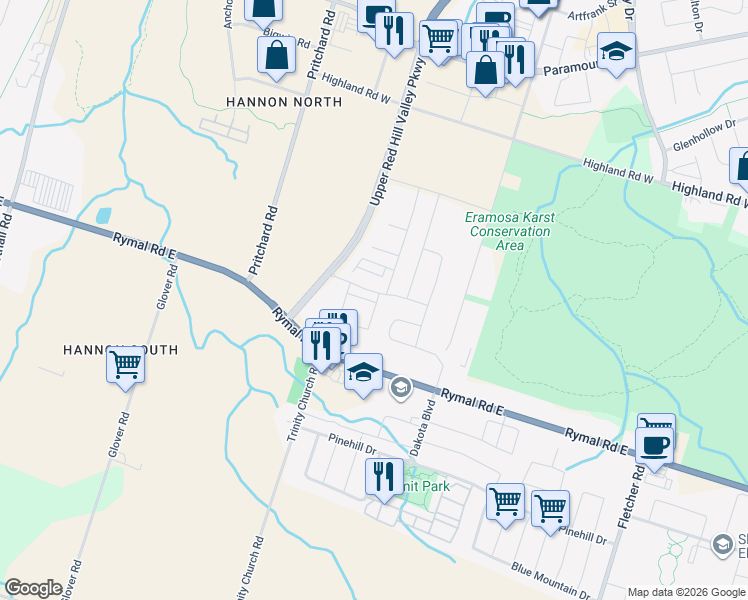 map of restaurants, bars, coffee shops, grocery stores, and more near 66 Soho Street in Hamilton