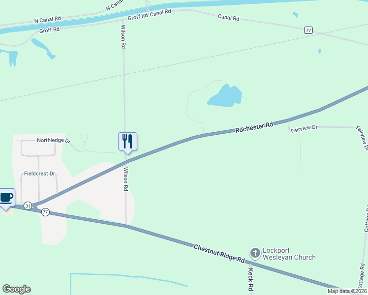 map of restaurants, bars, coffee shops, grocery stores, and more near 7346 Rochester Road in Lockport