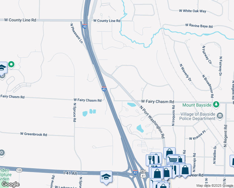 map of restaurants, bars, coffee shops, grocery stores, and more near 9261 North Port Washington Road in Bayside