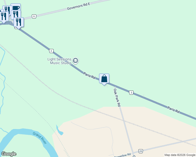 map of restaurants, bars, coffee shops, grocery stores, and more near 538 Brant County Highway 2 in Brant