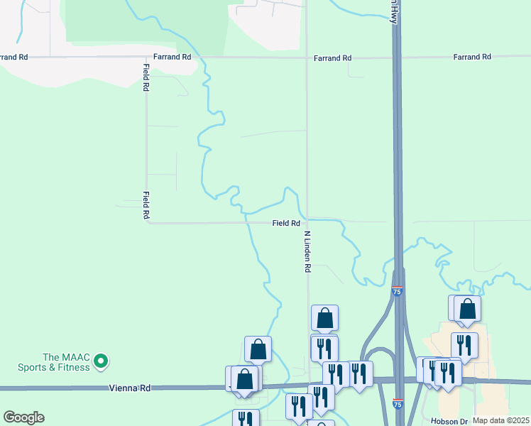 map of restaurants, bars, coffee shops, grocery stores, and more near 5074 Field Rd in Clio